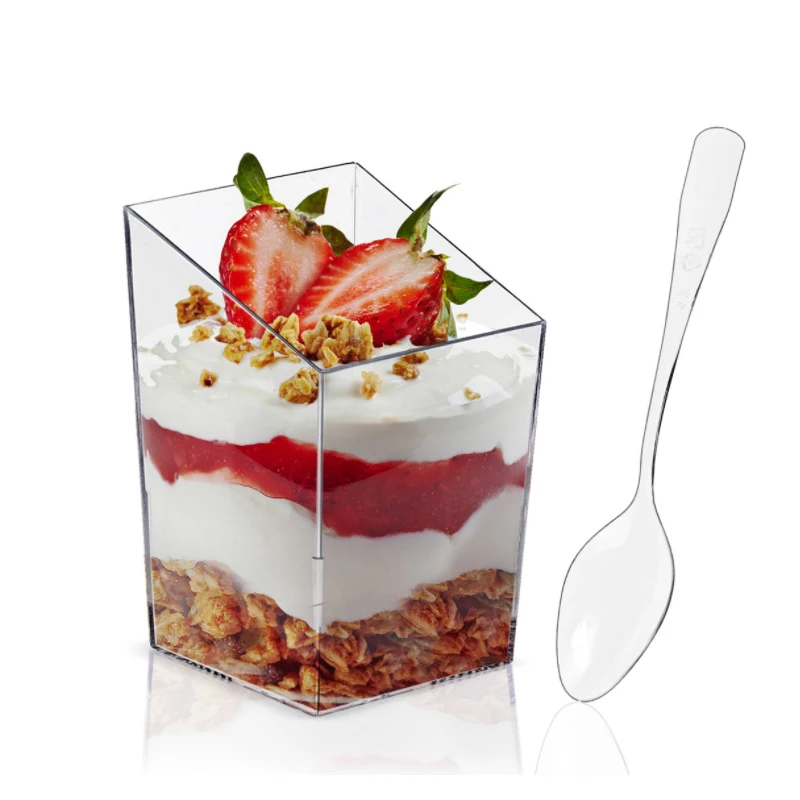 10/20PCS 85ML Transparent Dssert Cups Hard Plastic Oblique square Dessert Cup Bevel Tiramisu Cups For Christmas Party