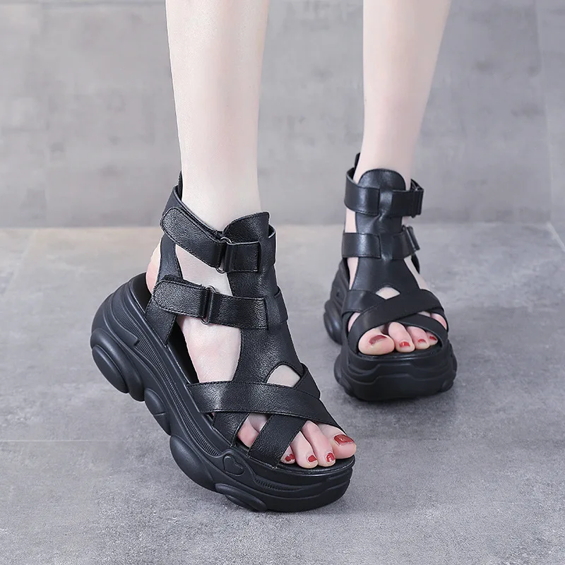 

The First Layer of Cowhide Thick-soled Sandals Women's Summer New All-match Casual Increased Sports Roman Women's Shoes