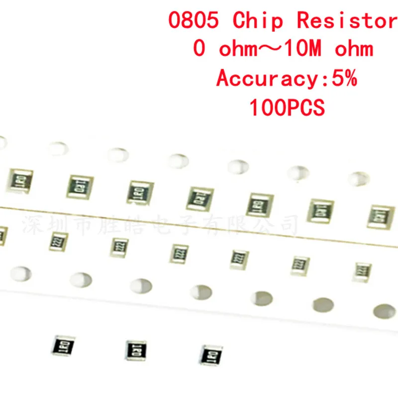 100PCS 0805 Resistor SMD Accuracy 5% 0 ohm ~ 10M ohm 1K 2.2K 10K 100K 0 1 10 100 150 220 330 ohm 1R 10R 100R 150R 220R 330R