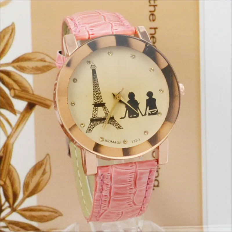 Womage Women Watches Fashion Eiffel Tower Watches Women Casual Ladies Watches Leather Belt Quartz Watches reloj mujer horloges