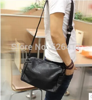 New leisure men\'s single shoulder messenger bag cross body bag small casual travel bag black PU leather, free shipping