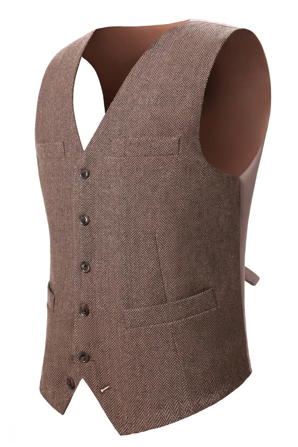 Brown  Wool Groom Vests For Wedding Herringbone Tweed Slim Fit Mens Suit Vest Attire Farm Prom Dress Waistcoat Plus Size