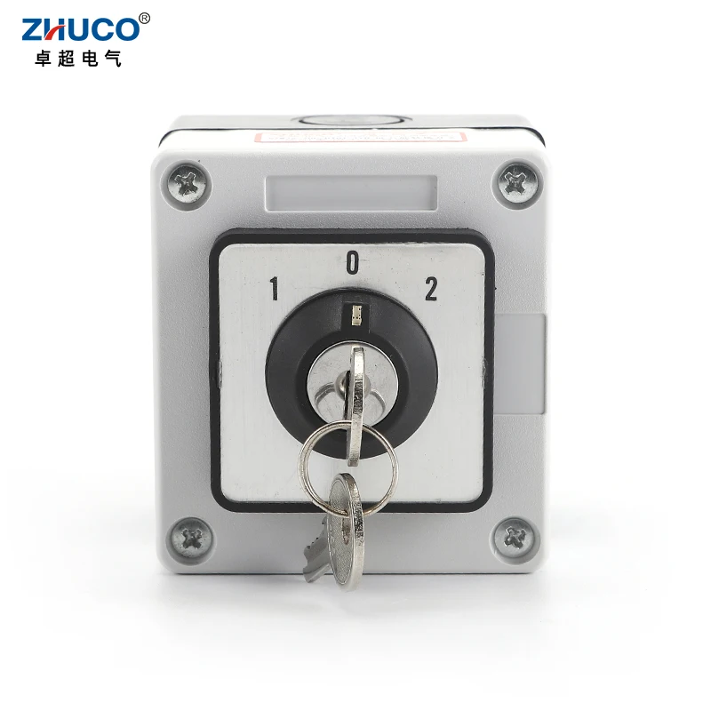 ZHUCO SZW26/LW26-20 ON-OFF-ON 20A 1 Phase Selector Universal Cam Changeover Key Switch With Waterproof And dustproof Sealed Box