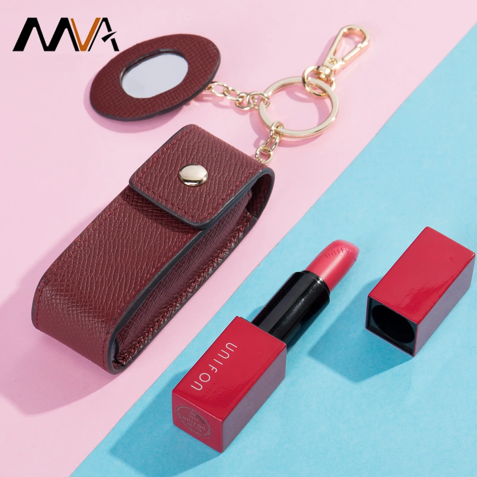 Women Fashion Leather Lipstick Bag Makeup Pouch With Mirror Lipstick Storage Bag Small Luxurious Lipstick Protective Cover