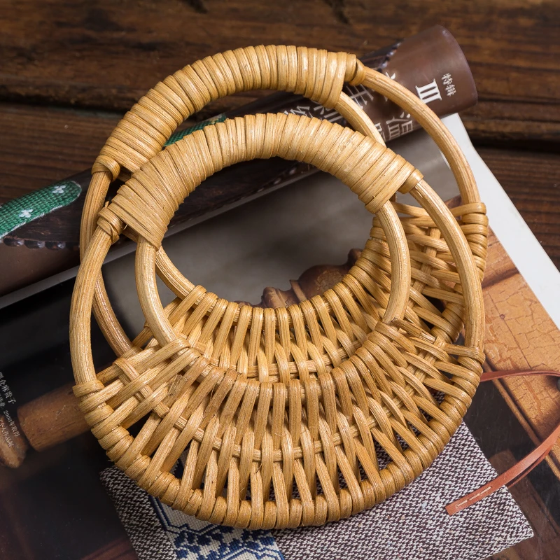 Una Coppia Rattan Tessuto Sacchetto della Maniglia Della Borsa Fai Da Te Accessori Fatti A Mano Vintage Parti Handle Bag di Bambù Maniglie