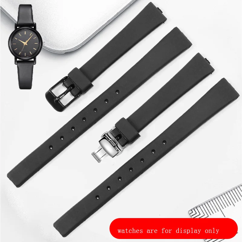 

CICIDD Full Black Silicone Strap Fine Steel Buckle For Casio LQ-139 LQ-130|140 Lady's Watch Chain 12mm Diving Wristband