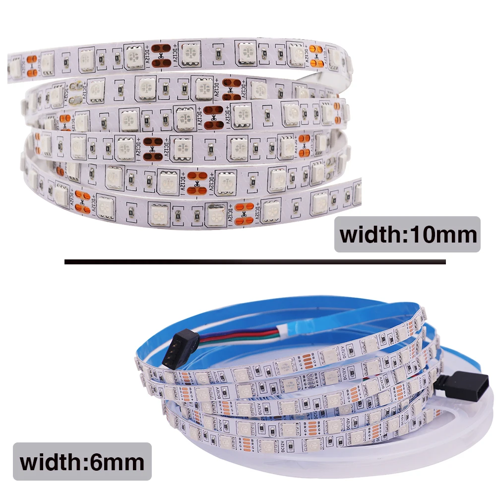 DC 12V 5050 listwy RGB LED 60 leds/m wąska szerokość 6mm 10mm elastyczna wstążka LED listwa oświetleniowa 5 m/partia