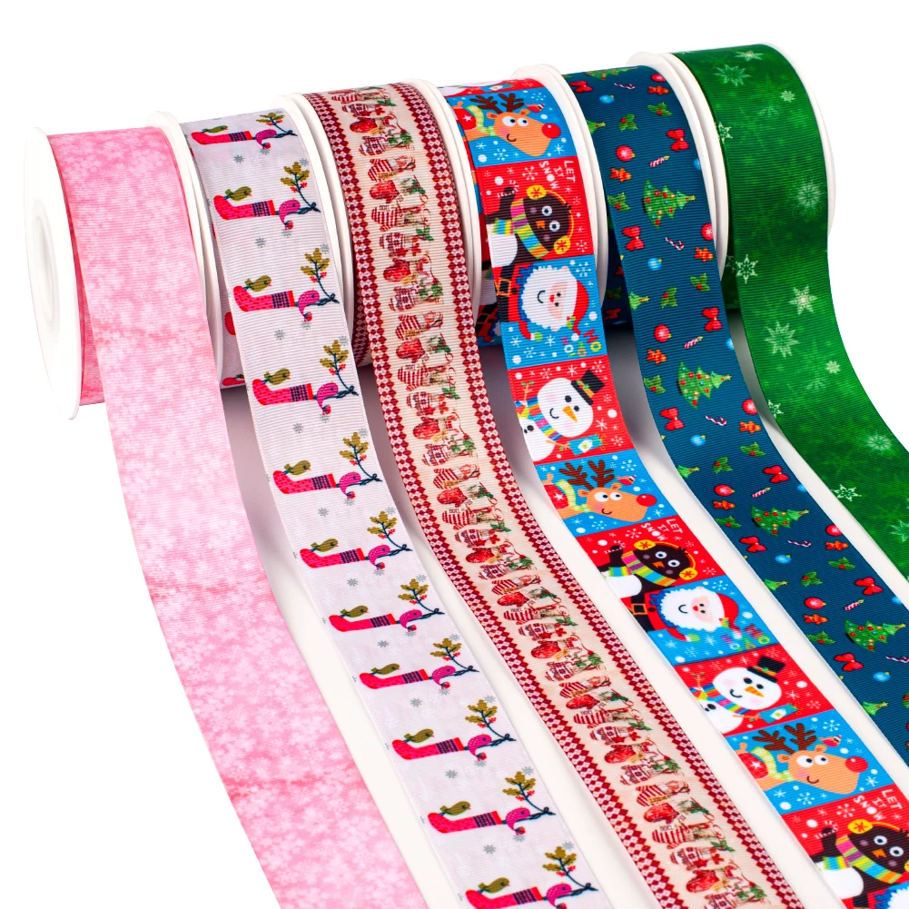 New 50 Yards Festival Christmas Pattern Printed Grosgrain,satin Ribbon Hair Accessories