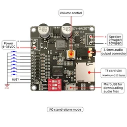 DY-HV20T-fuente de alimentación de 12V/24V, módulo de reproducción de voz de 10W/20W, compatible con tarjeta Micro SD, reproductor de música MP3 para Arduino