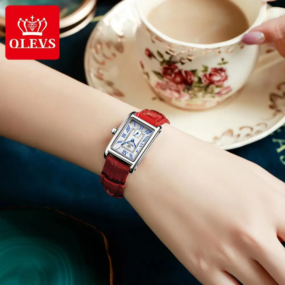 OLEVS Watch for Women Square Roman Numerals Analog Display Top Brand Luxury Waterproof Leather Lady Watches Elegance