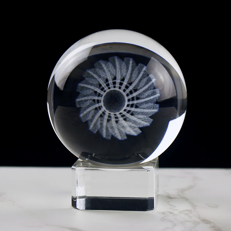 Crystal Badminton Ball Sports Game Souvenirs Glass Ball Desktop Home Decoration For Kids