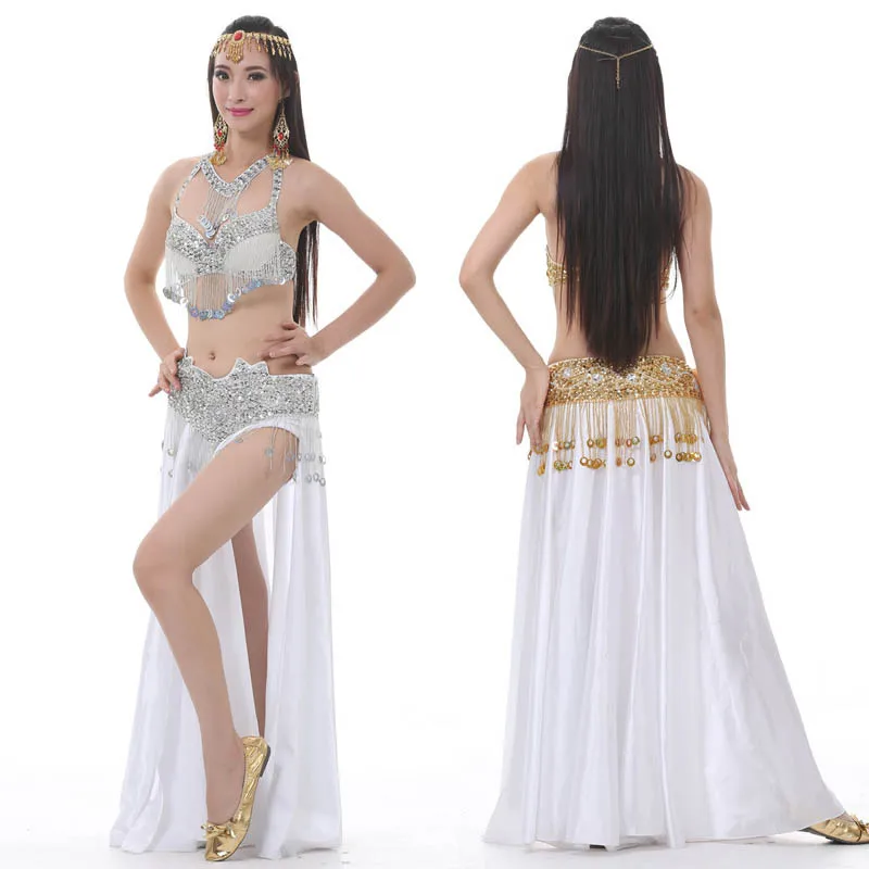 

new performance belly dance clothing C / D cup split skirt professional women Sexy egyptian belly dance costume 3pcs/set