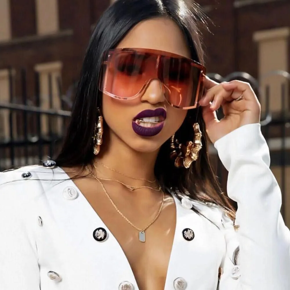 Metal hip hop Exaggeration Eyewear Oversized Mirror Square Sunglasses Men Women Shades sun Glasses Trend Unique Female UV400