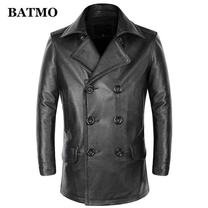 2024 New Arrival Sping Double Breasted Natural Cow Leather Trench Coat Men,Real Leather Jackets, Overcoat size M-5XL PDD03