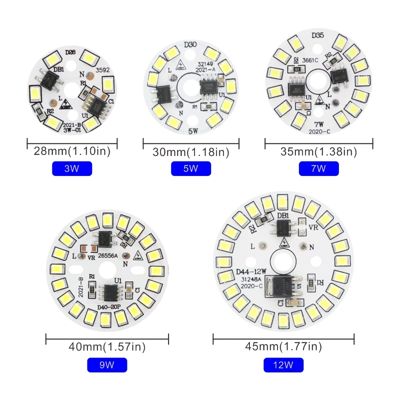 Chip LED para bombilla de 3W, 5W, 7W, 9W, 12W, 90 lúmenes/W, 2835SMD, cuentas de luz redondas, CA 220V-240V, Chips de bombilla, lámpara de