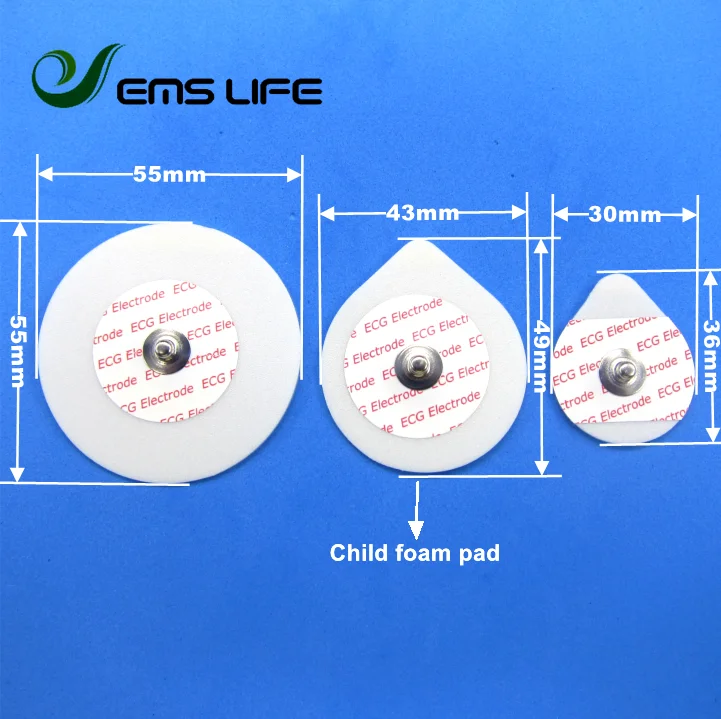 child size 43*49mm foma basic button pad with Ag/Agcl conductive gel for ecg cable connecting 50pcs packing