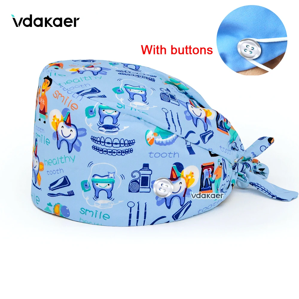 Protect dental hygiene Tooth Dentist pattern Printing Women Men Dust Proof Veterinarian Working Hats 100% Cotton nurse hat