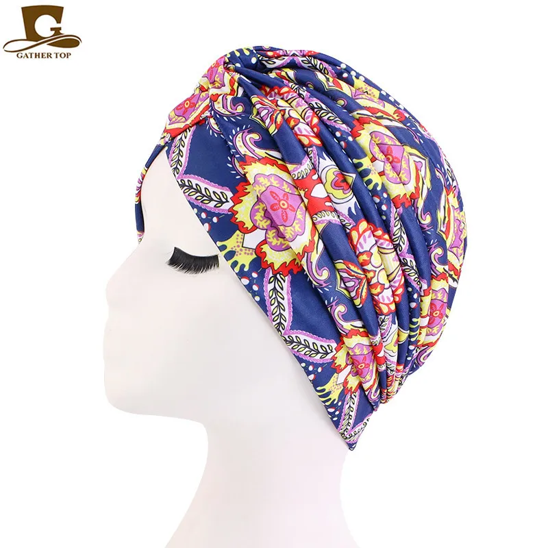 Neue Frauen Drucken Blume Knoten Krebs Rüschen Chemo Hut Beanie schal Turban Kopf Wrap Gestrickte Kappe Haarausfall Zubehör – Detail 12