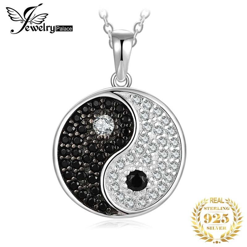 JewelryPalace Tai Chi Yin Yang 925 srebro wisiorek naszyjnik kobiety naturalny czarny Spinel okrągły klejnot wisiorek bez łańcucha