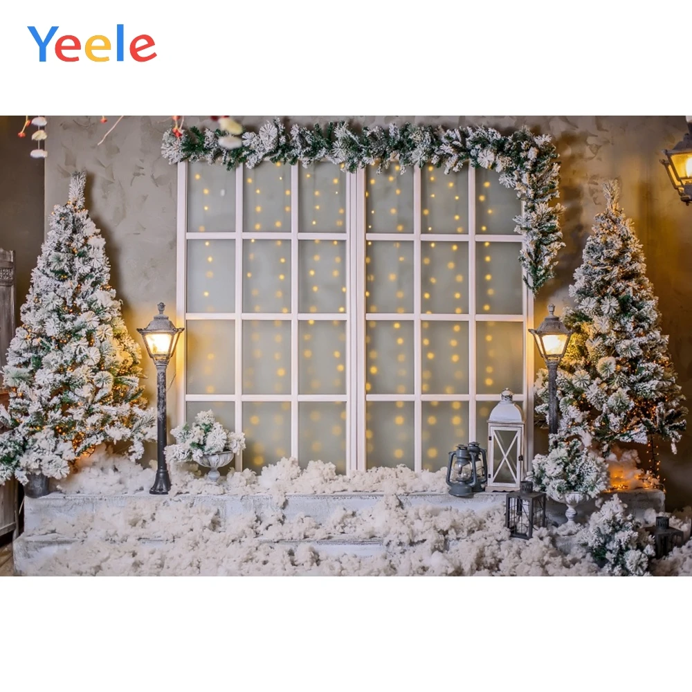 Yeele Christmas Party Backdrops for Photography Window Snow Light Newborn Baby Birthday Family Xmas Party Photography Background