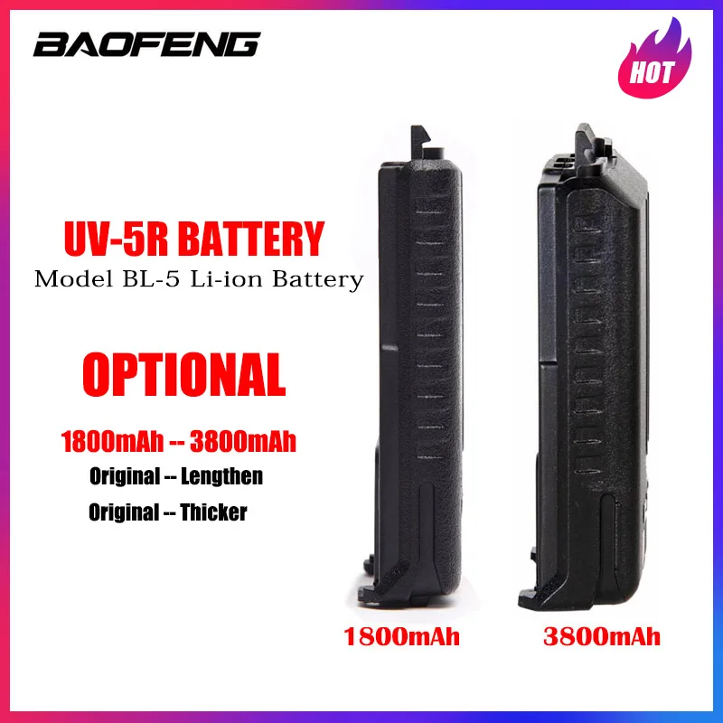 BL-5 Baofeng Walkie Talkie UV-5R Batteria 1800/3800mAh Li-Ion per UV5R Radio bidirezionale Originale/Lunghezza/Più Spessa Opzionale