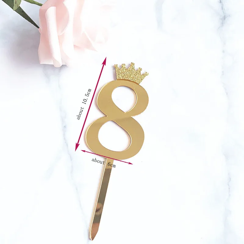 0-9 Kronen-Zahlen Happy Birthday Tortendekoration Gold Acryl Hochzeit Party Cupcake Topper für Babyparty Geschenk Dessert Dekoration – Detail 3