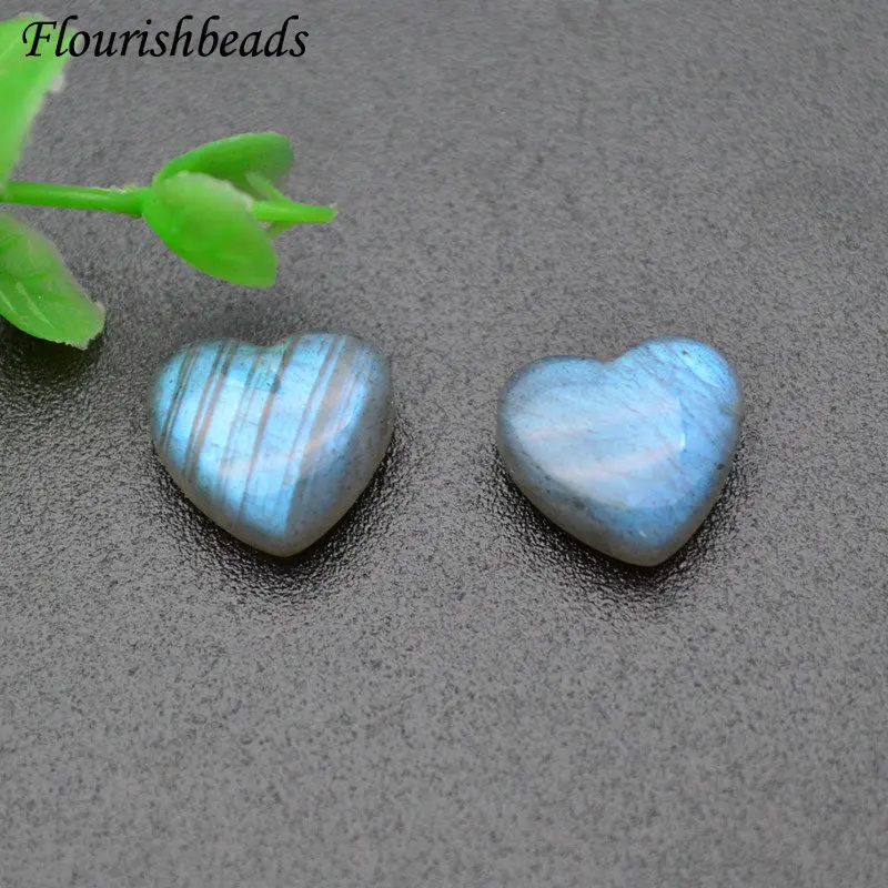 Cute Heart Shape Natural Labradorite Necklace Pendant or Eardrop Original Stone for DIY Woman Fine Jewelry Shiny Accessories 4pc