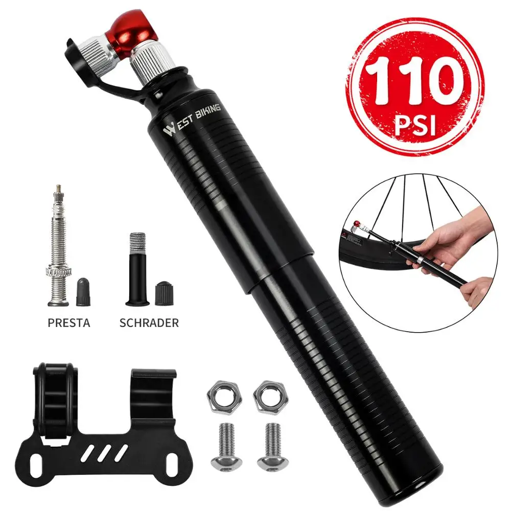 WEST BIKING Bicycle Pump Mini Portable Aluminum Alloy Bike Air Pump Tire Lever Patch Repair Tools Set Cycling Inflator Hand Pump