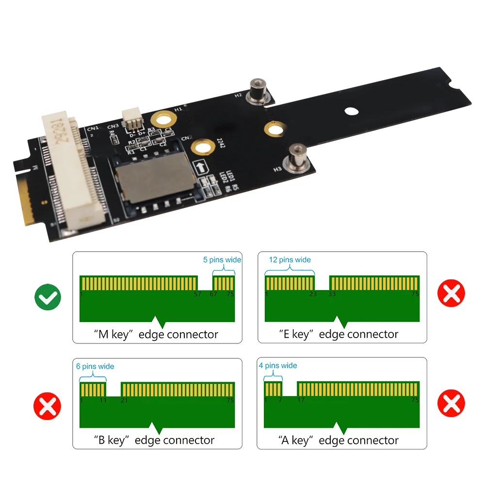 M.2 Wifi Adapter for Wifi Module Mini PCIE Wireless Network Card to M2 NGFF Key M Adapter Support 2242/2260/2280/22110 Type Slot