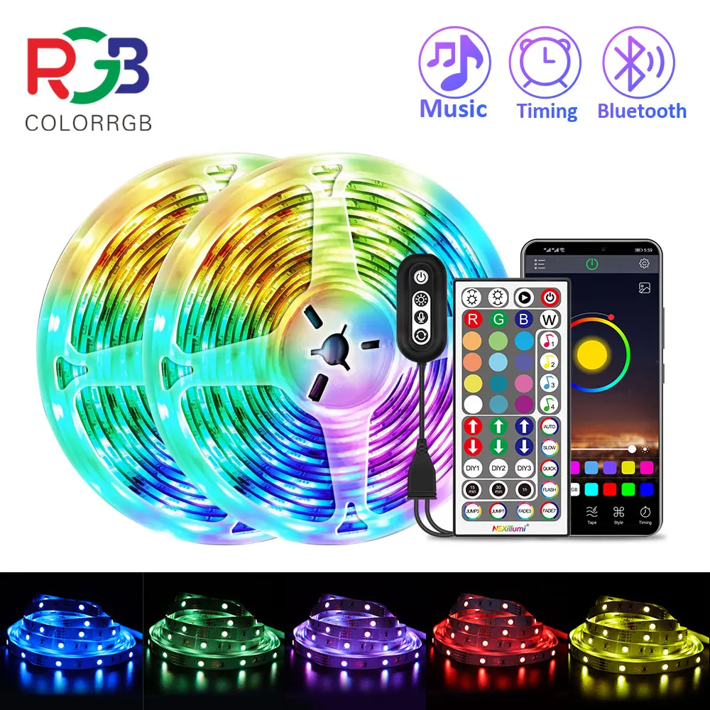 ColorRGB, LED Light Strip, Music Synchronized  Color Changing  RGB5050 ,Phone App Remote Control , LED Light Rope 6M 12M 15M