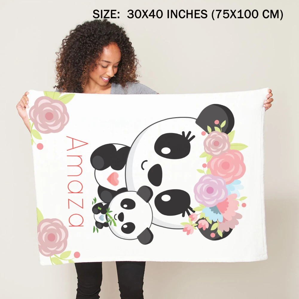 LVYZIHO-Manta de lana de franela personalizada con el nombre del bebé, Cute Panda, 30x40 / 48x60 / 60x80 pulgadas