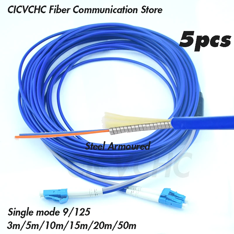 5pcs Steel armoured zipcord patchcords Duplex CLC/UPC-CLC/UPC-SM 9/125-3.0mm Cable- 3m to 50m/ Optical fiber Jumper