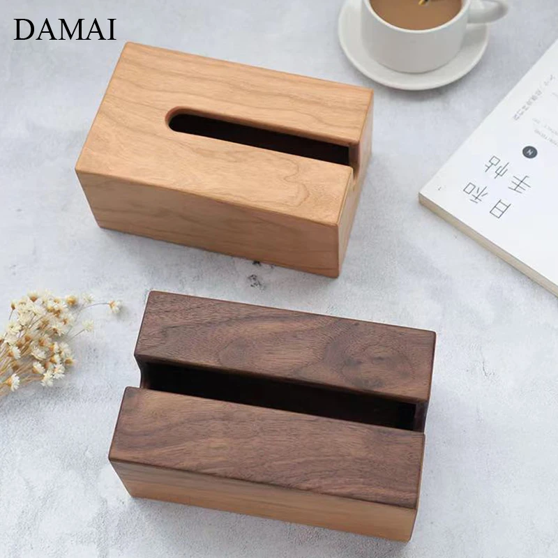 

Japanese Minimalist Solid Wood Tissue Boxes Walnut Cherry Wooden Pumping Paper Storage Box Coffee Table Napkin Holder Home Decor