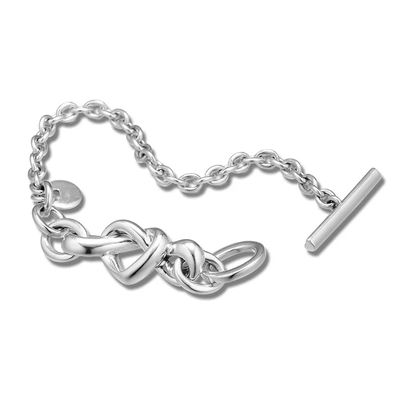 Knotted Heart Bracelets for Women Fashion 925 Sterling Silver Bracelets Jewelry Female Love Sign Signature Charms Bracelets