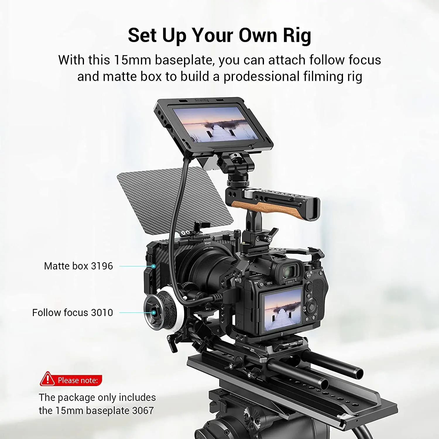 SmallRig Lightweight Baseplate Riser System with Dual 15mm Rod Clamp, Base Plate Magnesium Alloy Version, w/ Plate for Manfrotto