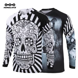KEMALOCE Long Sleeve Men Mtb Jersey Quick Dry Sport Motocross Jersey White Skull BMX Bicycle Top Mountain Bike Shirt Uniform