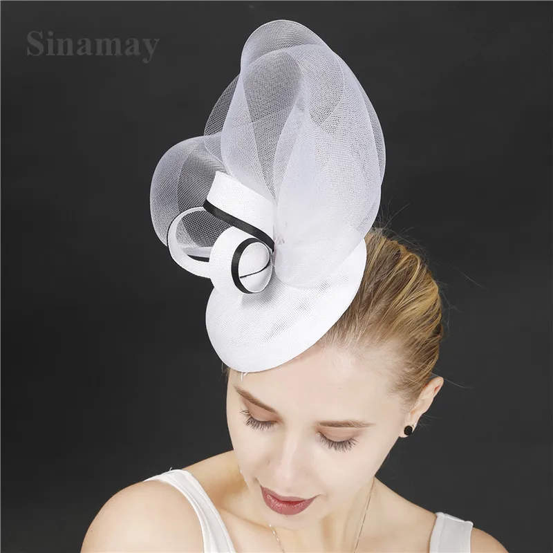 New White Wedding Event Hats Feather Derby Fascinators Chapeau Fashion Headwear Headbands Ladies Party Tea Headpiece Hair Clips