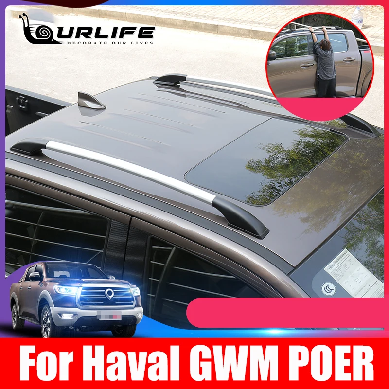 

ABS Metal Silver Chrome Car Roof Rack Rails Bar Luggage Carrier Bars For Great Wall GWM POER Cannon UTE 2020 2021 Accessories