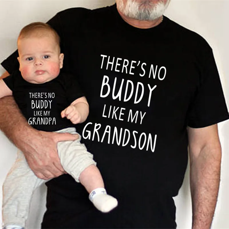 Funny There's No Buddy Like Grandpa and Grandson Family Look Grandpa and Baby Bodysuit Kids Tshirt Matching Outfits Clothes