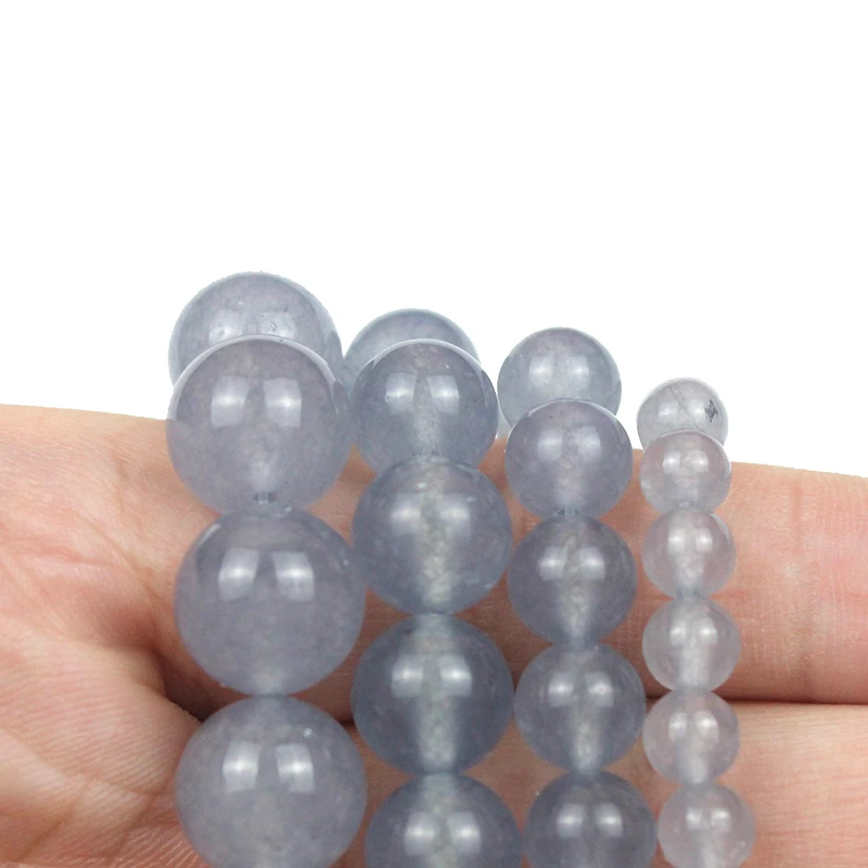 Natural Gray Chalcedony Stone Scattered Round Beads For Jewelry Making DIY Bracelet Necklace Earring Woman 6 8 10 12 MM Strand