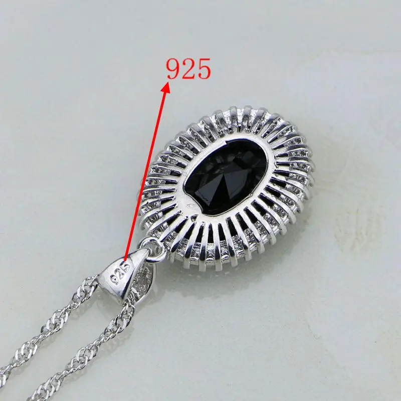 Round Shaped Black Stones White Zircon Sterling Silver Jewelry Sets For Women Wedding Earrings/Ring/Pendant /Necklace