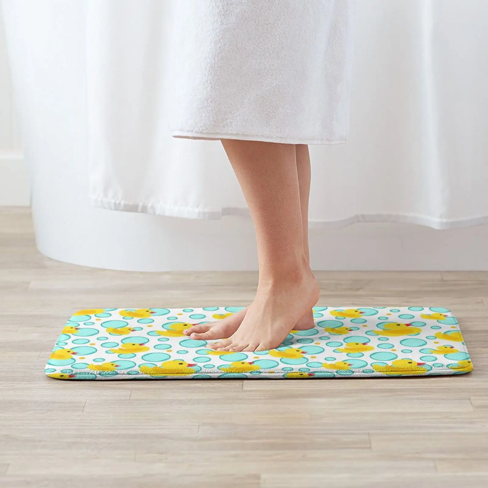 Yellow Rubber Ducks And Bubbles Bathtime Pattern Entrance Door Mat Bath Mat Rug Flowers Travel View Petal Flora Climate