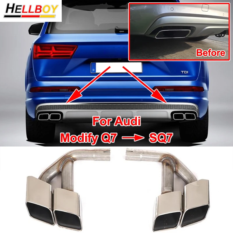 Car Styling For Audi Q7 4M 2016-2019 Exhaust Muffler Tip Modify into SQ7 Sport Dual Twin Exhaust Pipe Auto Accessories 3.0 TDI