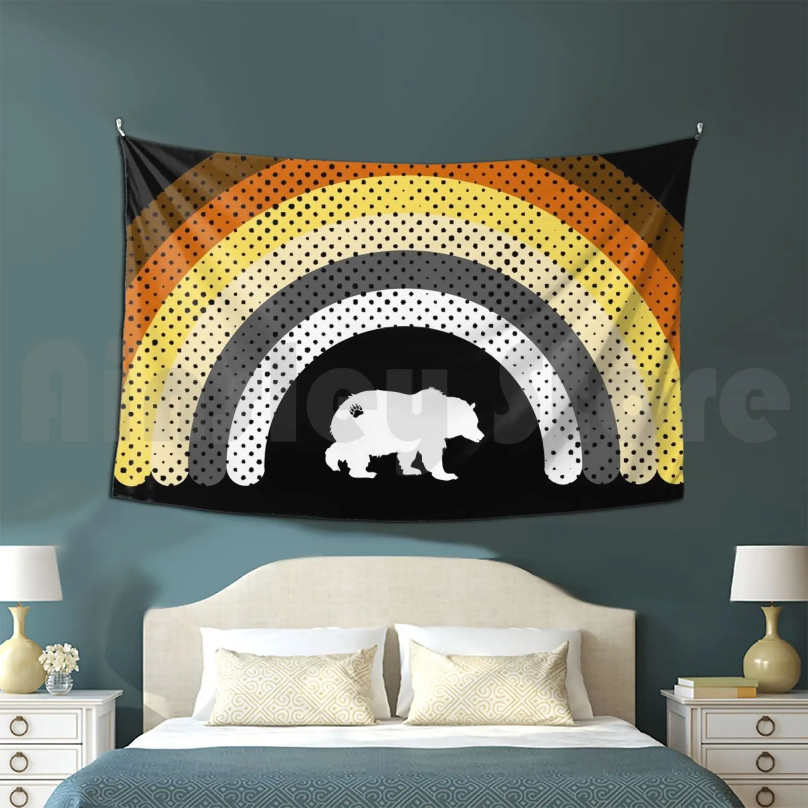 Mens Daddy Bear Rainbow Cave Tapestry Background Wall Hanging Bear Rainbow