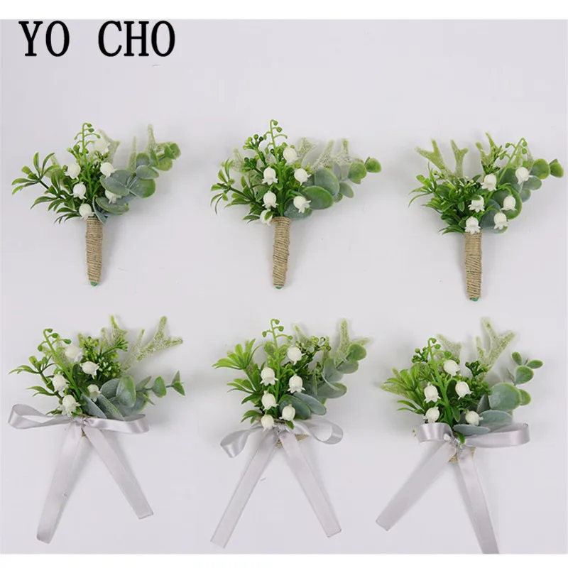 Plastic Plants Men Boutonniere Wedding Corsage Bracelet Bridesmaid Green Plants Groom Boutonniere Flowers Marriage Accessories