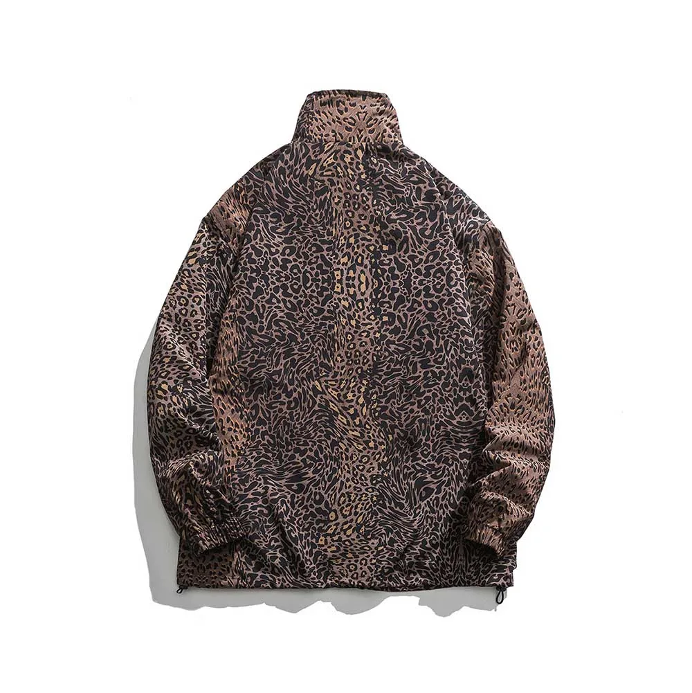 New Fashion Oversize Leopard Jacket Men Casual Coat Loose Baggy Stand Collar Hoodies Streetwear Clothing