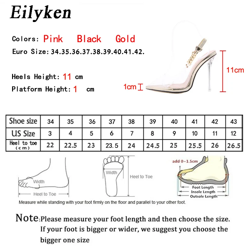 Eilyken Transparent Pumps Women Sexy Pointed Toe Chain Design Crystal Stiletto High Heels Wedding Ladies Dress Shoes