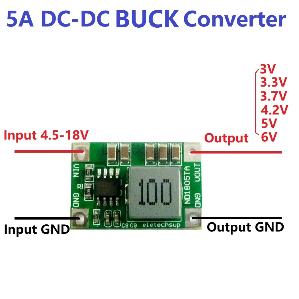 ND1805TA mini-size 5A DC-DC Converter Step-Down Module Voltage Regulator Buck Board 4.5V-18V to 3V 3.3V 3.7V 4.2V5V 6V