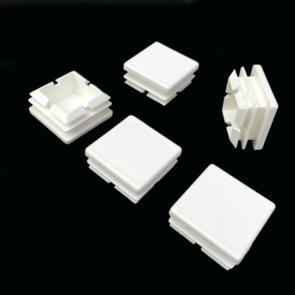 Tapas de extremo ciego rectangulares de plástico blanco, insertos de tubo, tapón de acero, 2/8 Uds.