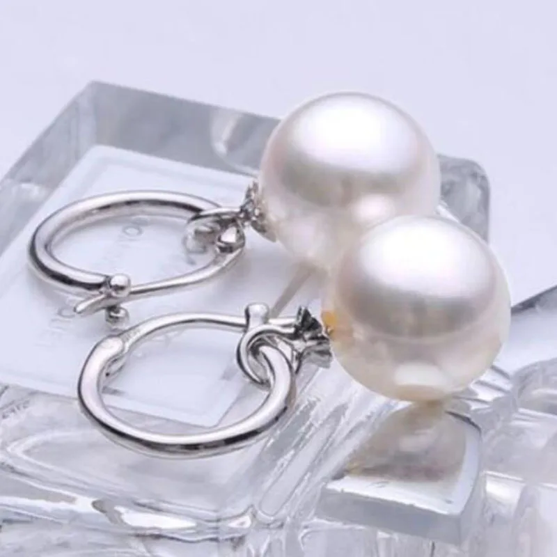 

free shipiing AAA 10-11mm white south sea natural round pearl earring white 925silver